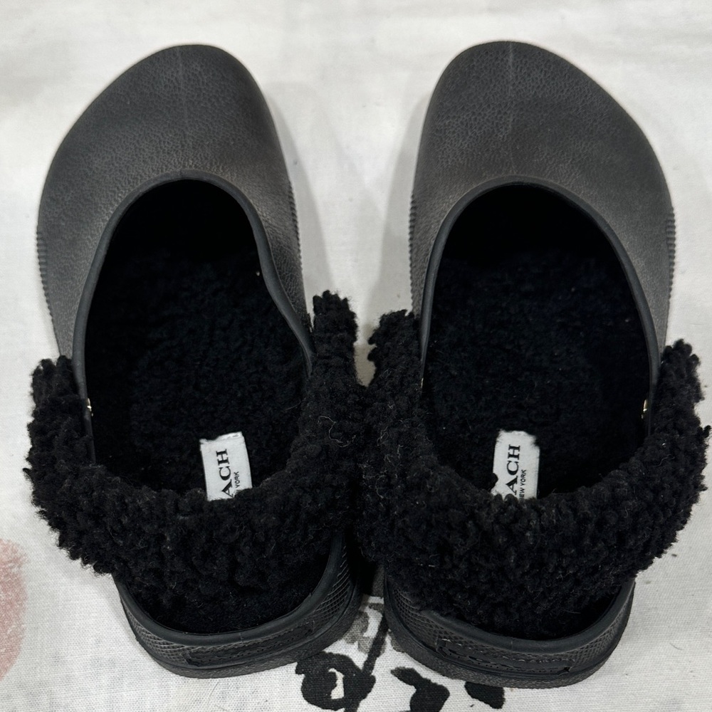 Coach Black Lola Shearling Clogs - Picture 2 of 9